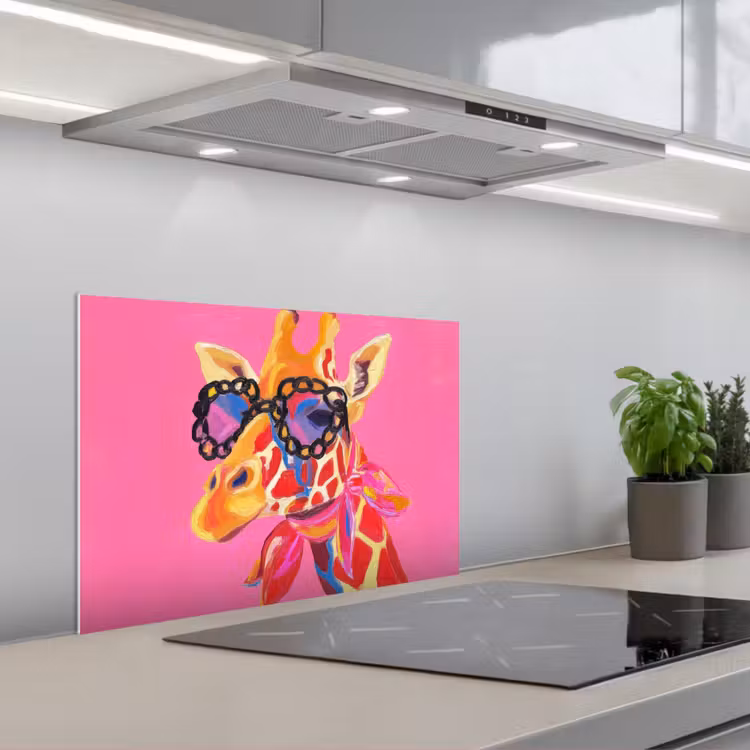 Spatscherm keuken - Giraf - Roze - Bril - Sjaal — 5
