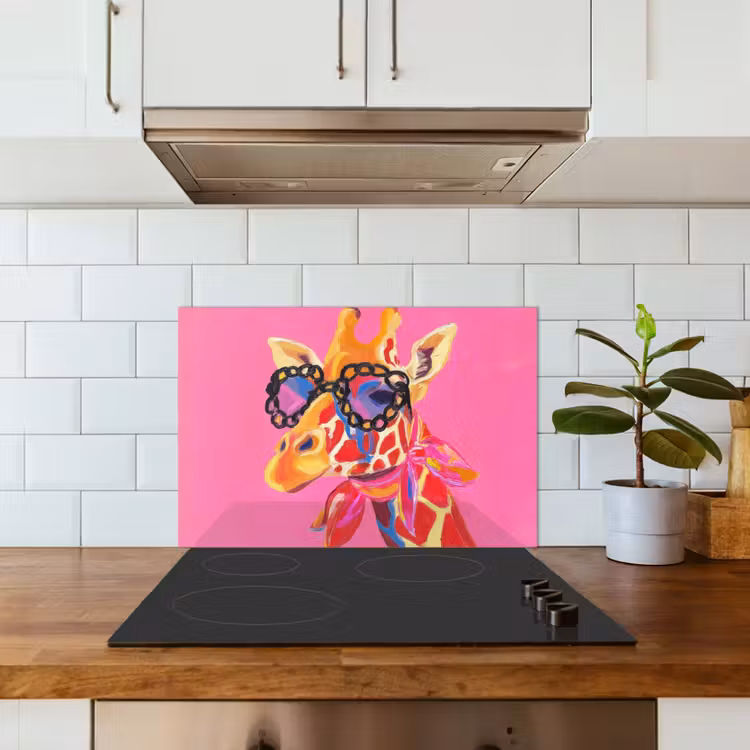 Spatscherm keuken - Giraf - Roze - Bril - Sjaal — 6