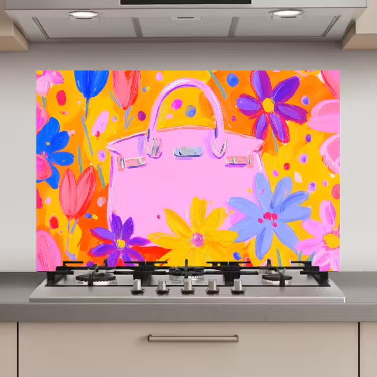 Spatscherm keuken - Tas - Roze - Bloemen — 1