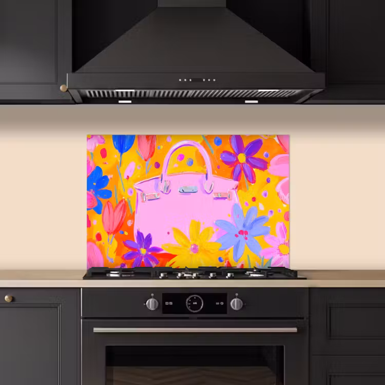 Spatscherm keuken - Tas - Roze - Bloemen — 2