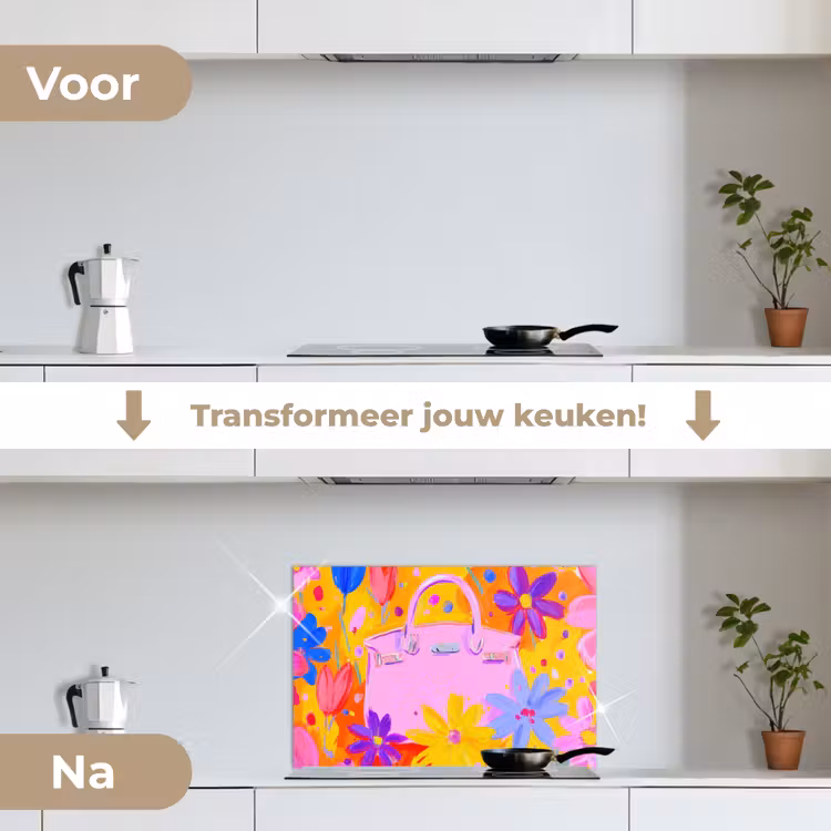 Spatscherm keuken - Tas - Roze - Bloemen — 3