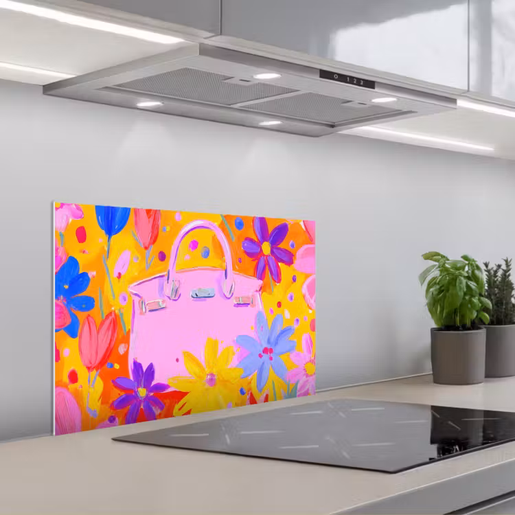 Spatscherm keuken - Tas - Roze - Bloemen — 5