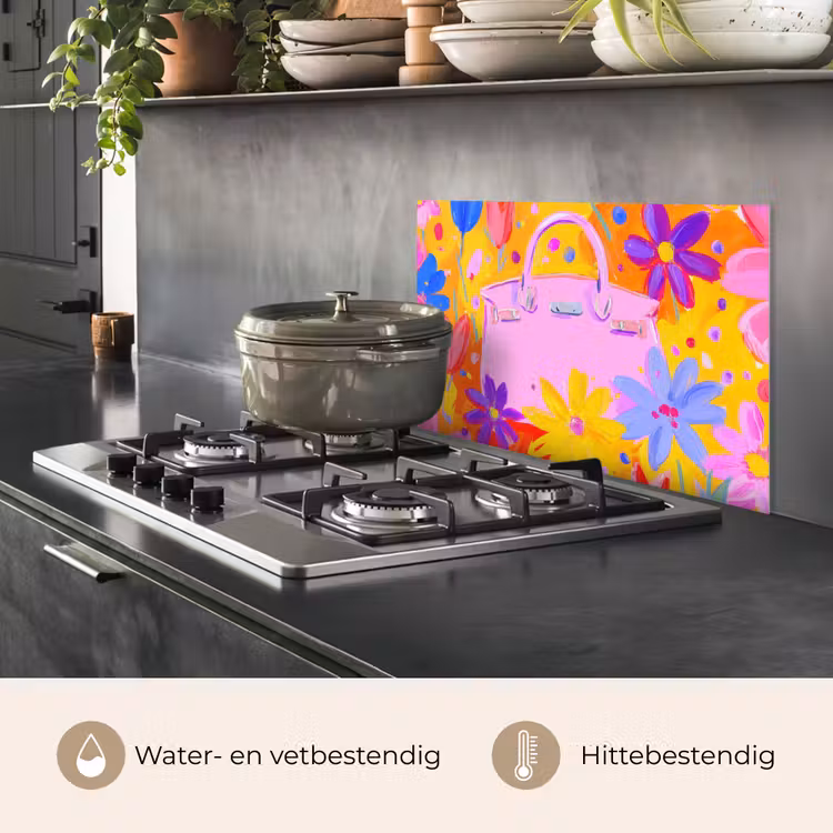 Spatscherm keuken - Tas - Roze - Bloemen — 7