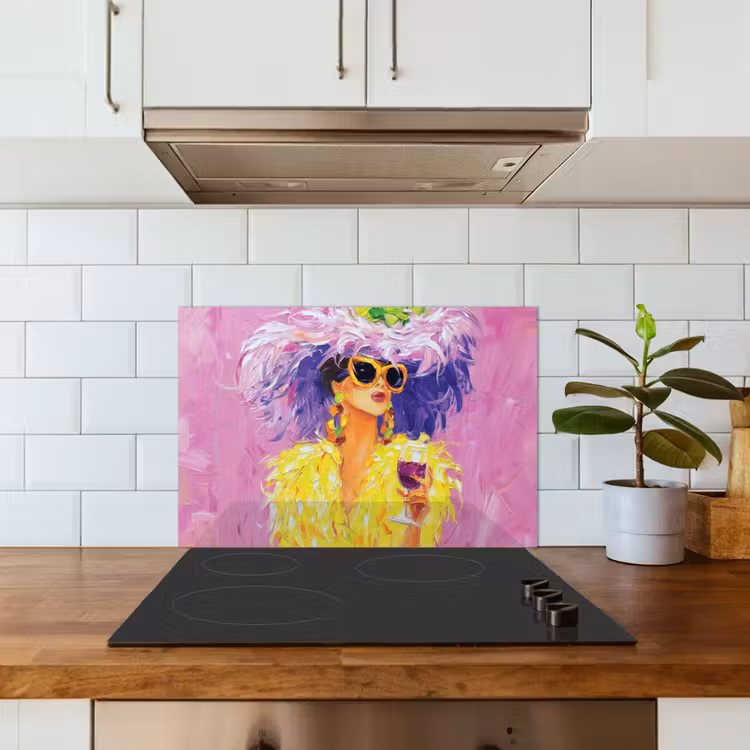 Spatscherm keuken - Zonnebril - Vrouw - Jas - Veren — 6