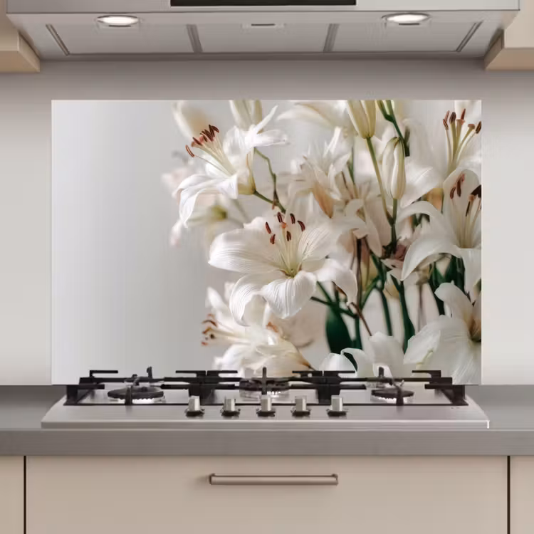 Spatscherm keuken - Lelies - Boekte - Wit - Meeldraden — 1