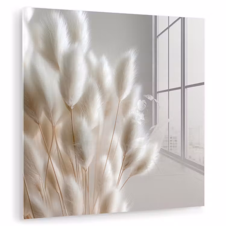 Glas schilderij - Droogbloemen Hazenstaartgras Beige