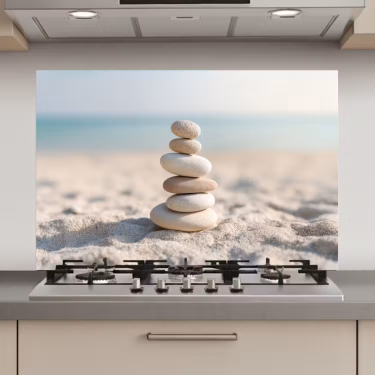 Spatscherm keuken - Stenen - Stapel - Zand - Zee — 1