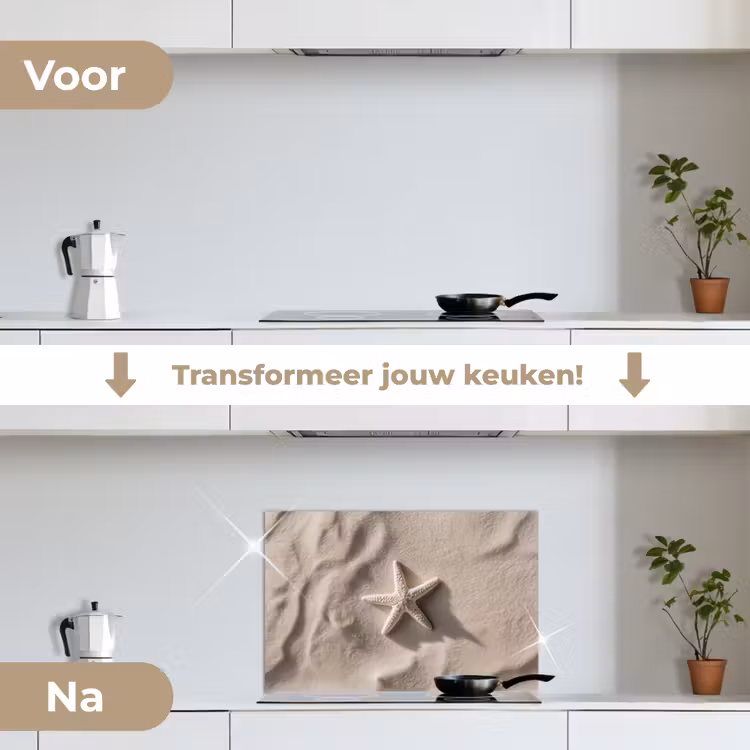 Spatscherm keuken - Strand - Zeester - Zand - Beige — 3