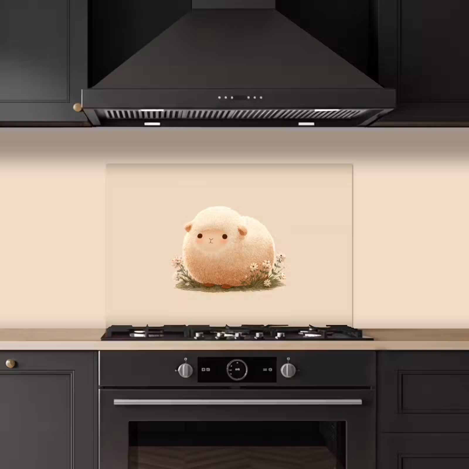 Spatscherm keuken - Schaap - Beige - Bloemen — 1