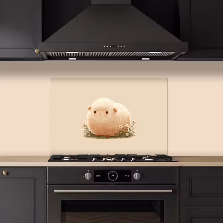 Spatscherm keuken - Schaap - Beige - Bloemen — 1