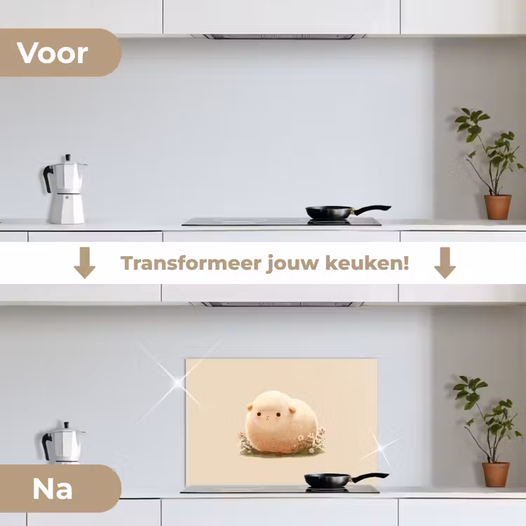 Spatscherm keuken - Schaap - Beige - Bloemen — 2