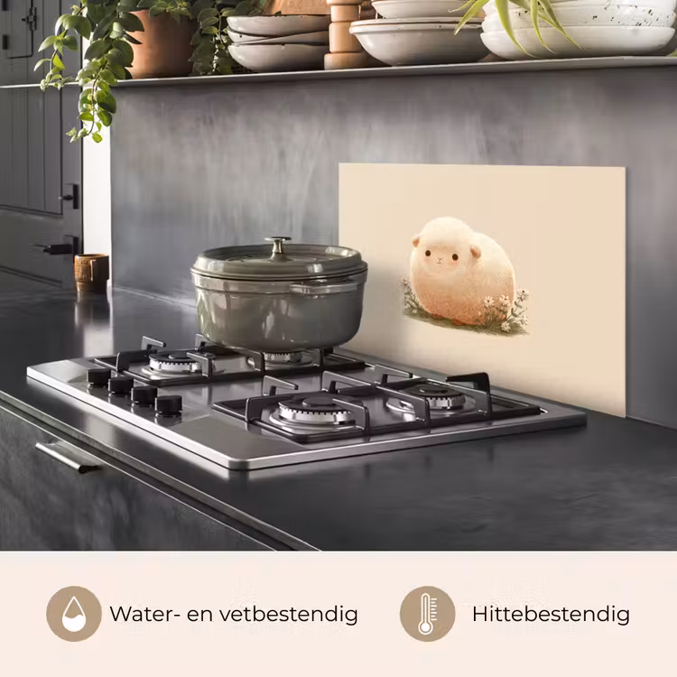 Spatscherm keuken - Schaap - Beige - Bloemen — 6