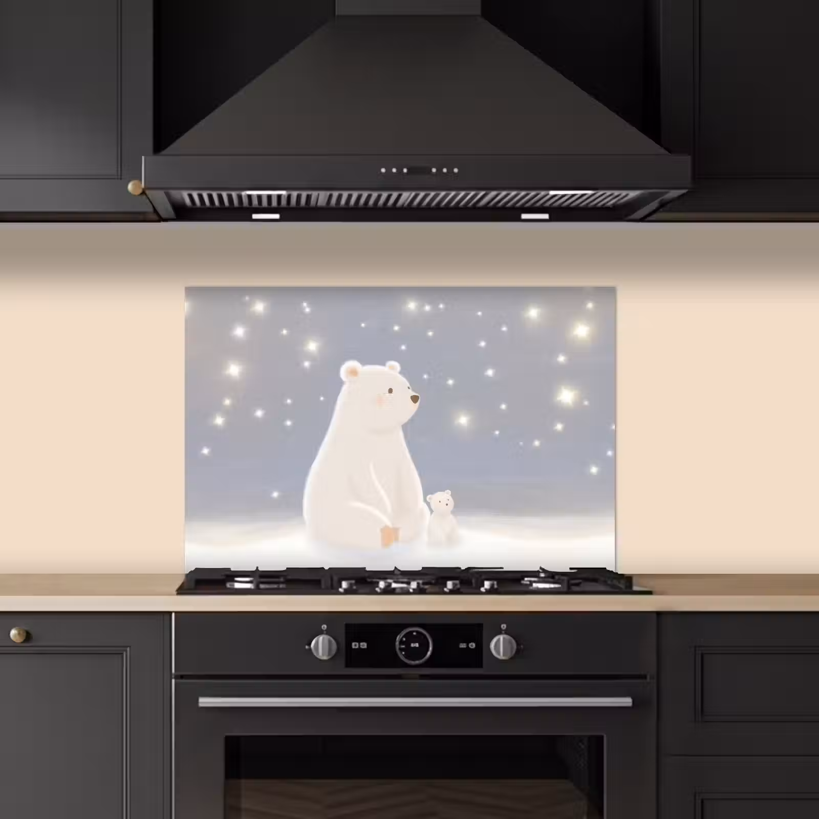Spatscherm keuken - Ijsbeer - Sneeuw - Sterren - Blauw — 1