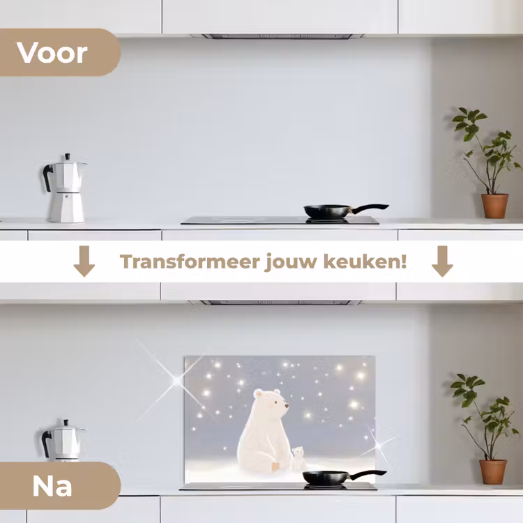 Spatscherm keuken - Ijsbeer - Sneeuw - Sterren - Blauw — 2