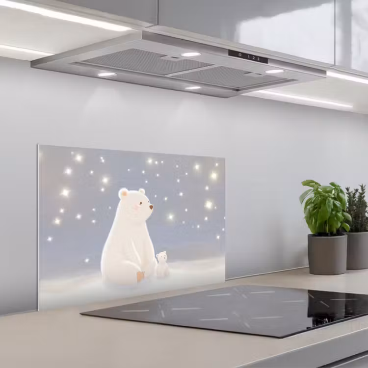 Spatscherm keuken - Ijsbeer - Sneeuw - Sterren - Blauw — 4