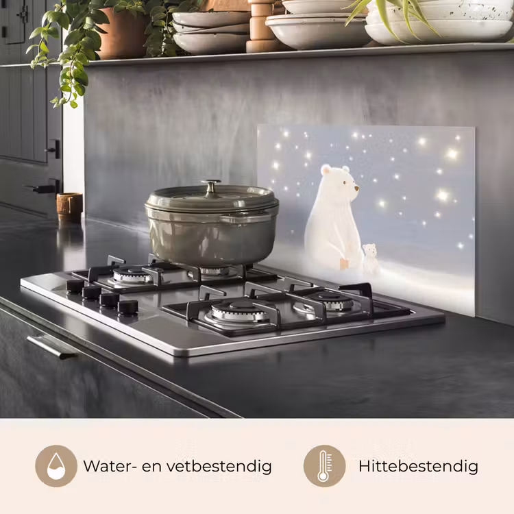 Spatscherm keuken - Ijsbeer - Sneeuw - Sterren - Blauw — 6