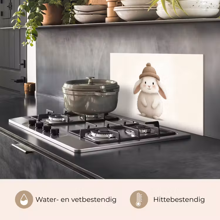 Spatscherm keuken - Konijn - Muts - Oren - Beige — 6