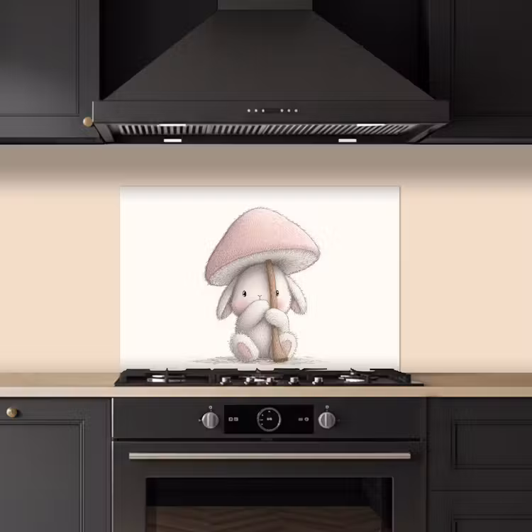 Spatscherm keuken - Paddenstoel - Konijn - Roze — 1