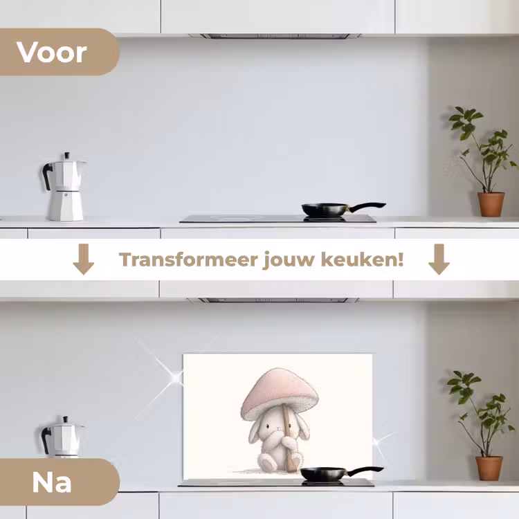 Spatscherm keuken - Paddenstoel - Konijn - Roze — 2
