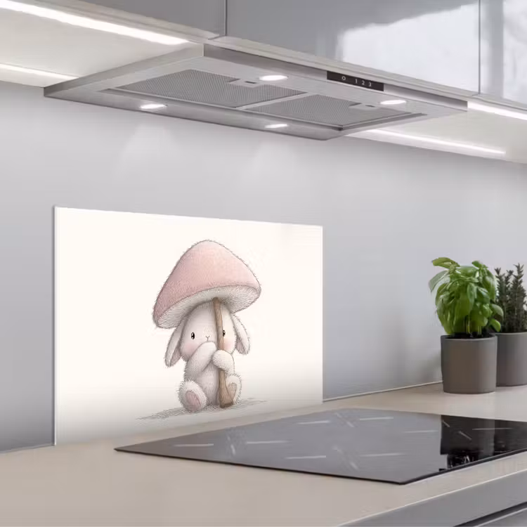Spatscherm keuken - Paddenstoel - Konijn - Roze — 4