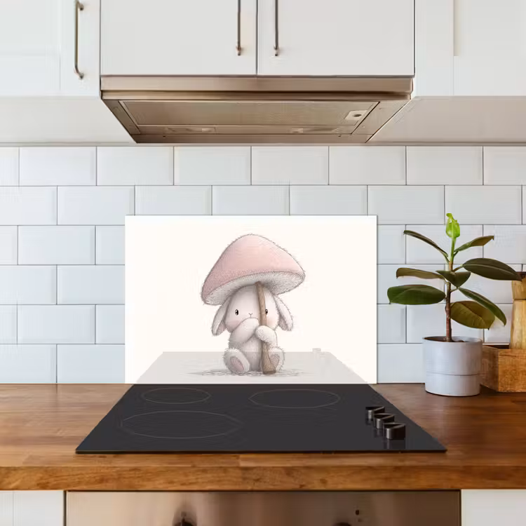 Spatscherm keuken - Paddenstoel - Konijn - Roze — 5