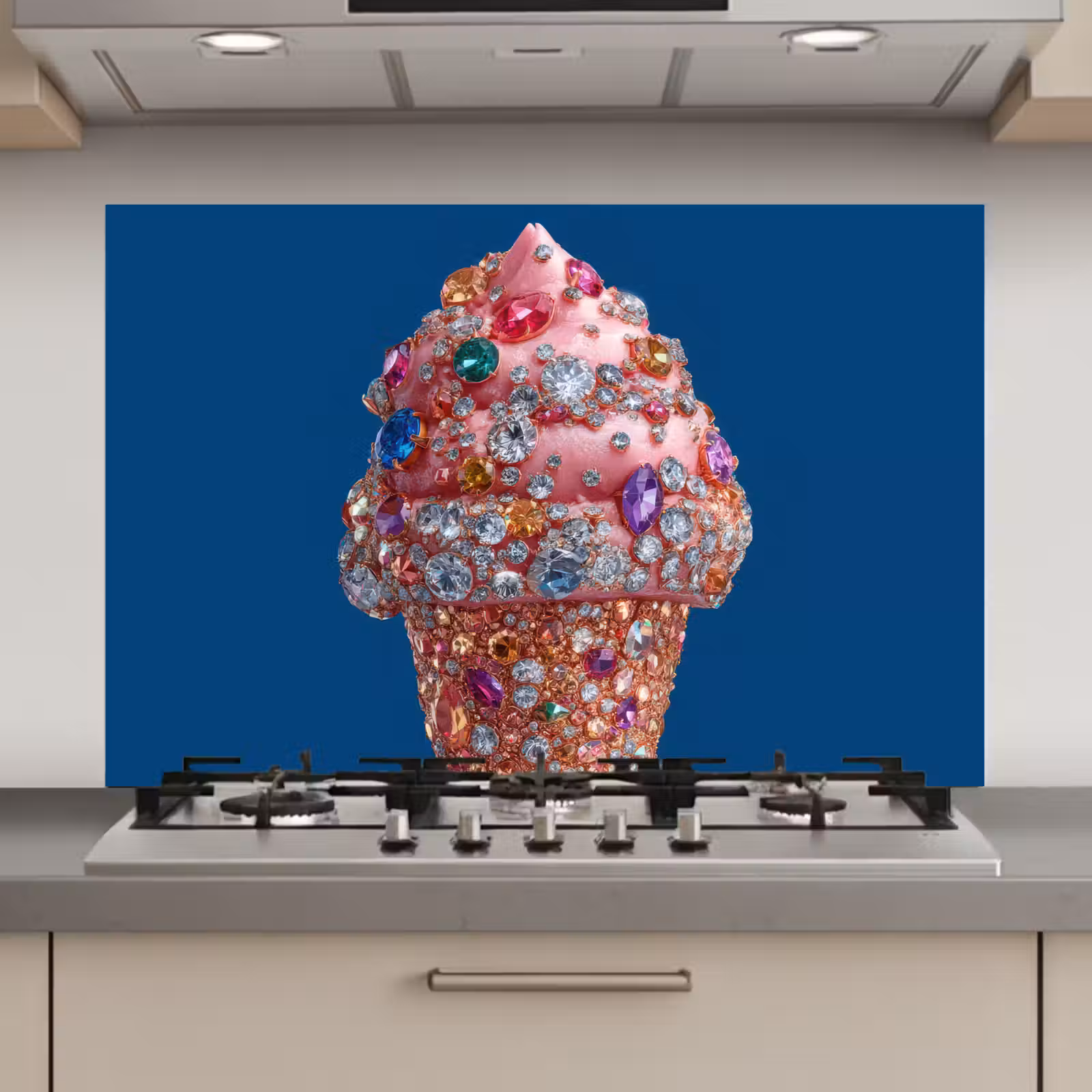 Spatscherm keuken - Ijsje - Hoorntje - Steentjes - Blauw — 1
