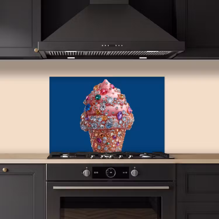 Spatscherm keuken - Ijsje - Hoorntje - Steentjes - Blauw — 2
