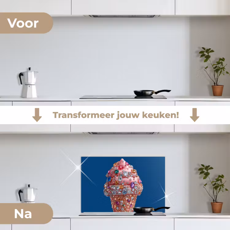 Spatscherm keuken - Ijsje - Hoorntje - Steentjes - Blauw — 3