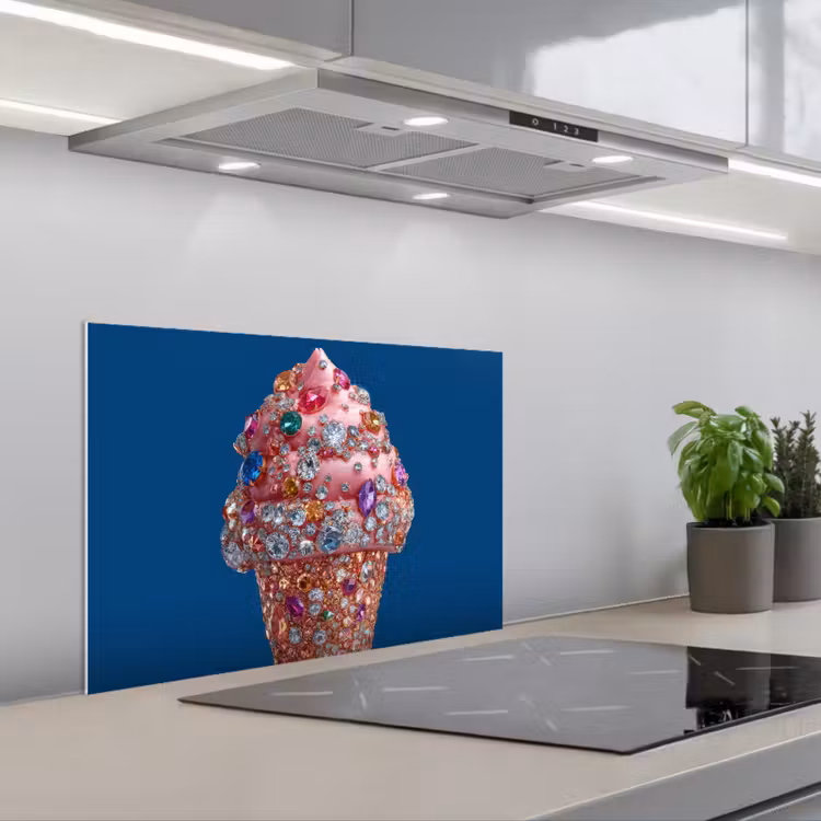 Spatscherm keuken - Ijsje - Hoorntje - Steentjes - Blauw — 5