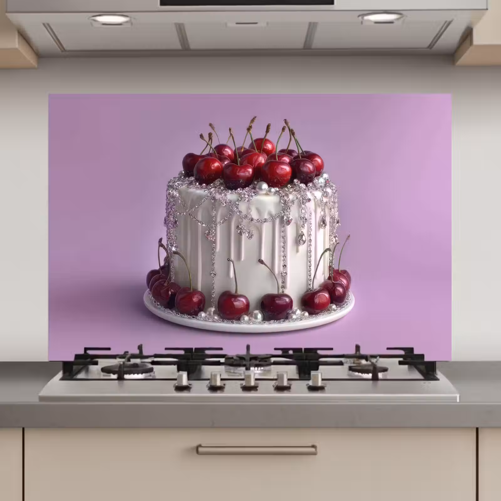 Spatscherm keuken - Taart - Kersen - Juwelen - Rood — 1