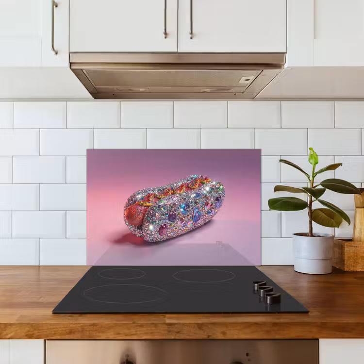 Spatscherm keuken - Hotdog - Steentjes - Glitters - Paars — 6