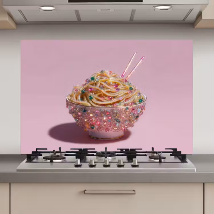 Spatscherm keuken - Noodles - Edelstenen - Stokjes - Roze — 1