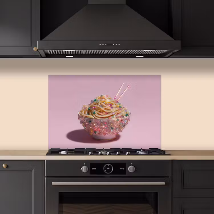 Spatscherm keuken - Noodles - Edelstenen - Stokjes - Roze — 2