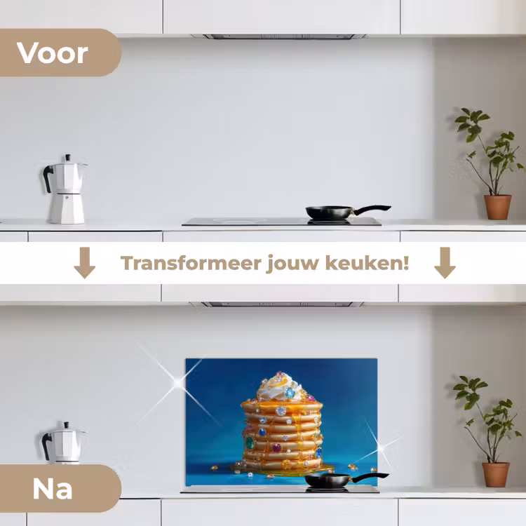 Spatscherm keuken - Pannenkoeken - Steentjes - Glitter - Slagroom — 3