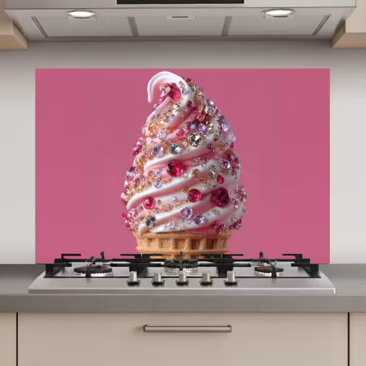 Spatscherm keuken - Softijs - Edelstenen - Roze - Hoorntje — 1