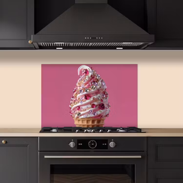 Spatscherm keuken - Softijs - Edelstenen - Roze - Hoorntje — 2