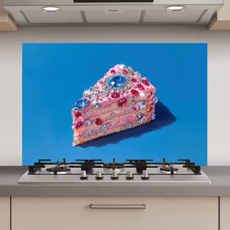 Spatscherm keuken - Taart - Edelstenen - Glitters - Roze — 1