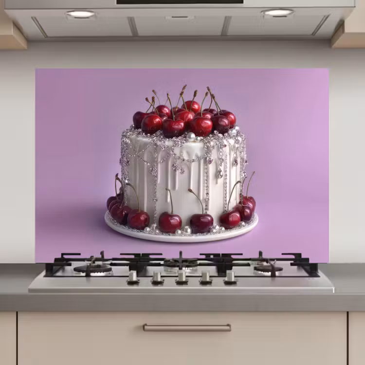 Spatscherm keuken - Taart - Kersen - Juwelen - Rood — 1