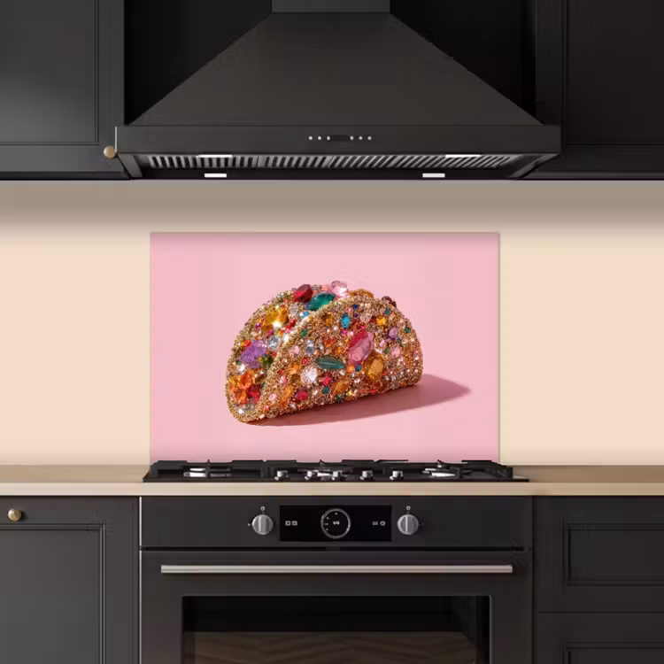 Spatscherm keuken - Taco - Kleurrijk - Edelstenen - Goud — 2