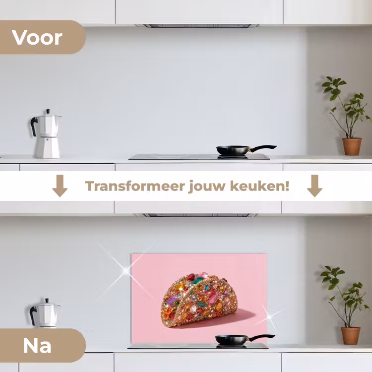 Spatscherm keuken - Taco - Kleurrijk - Edelstenen - Goud — 3