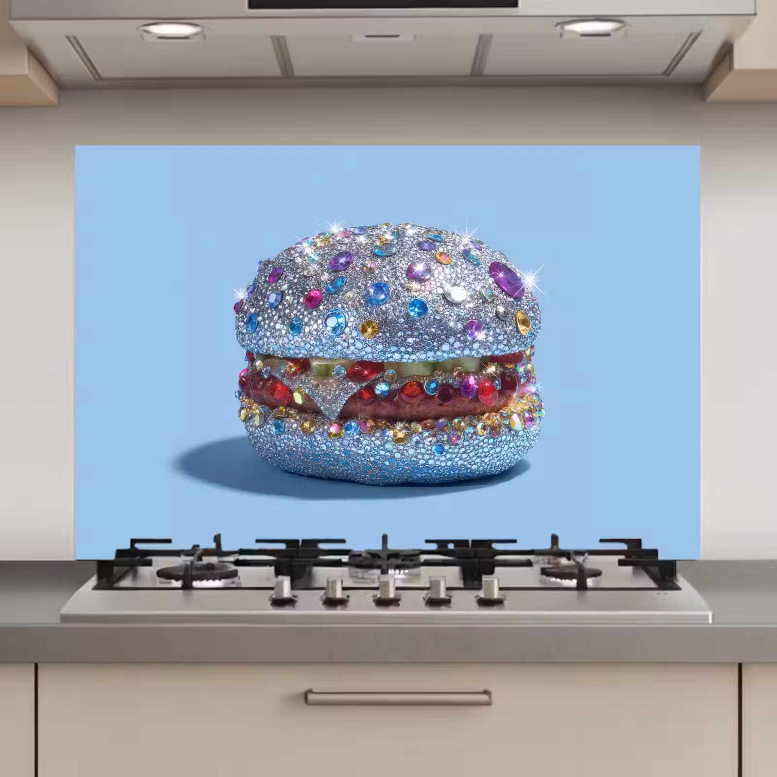 Spatscherm keuken - Glitters - Hamburger - Blauw — 1