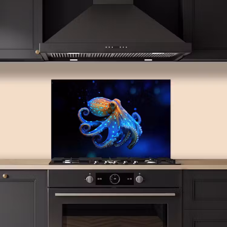 Spatscherm keuken - Octopus - Stippen - Blauw - Zee — 2