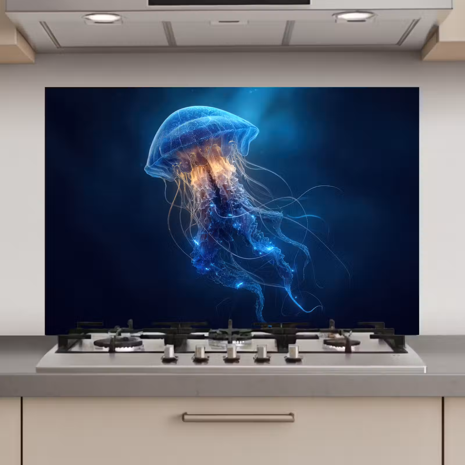 Spatscherm keuken - Kwal - Lichtgevend - Tentakels - Blauw — 1