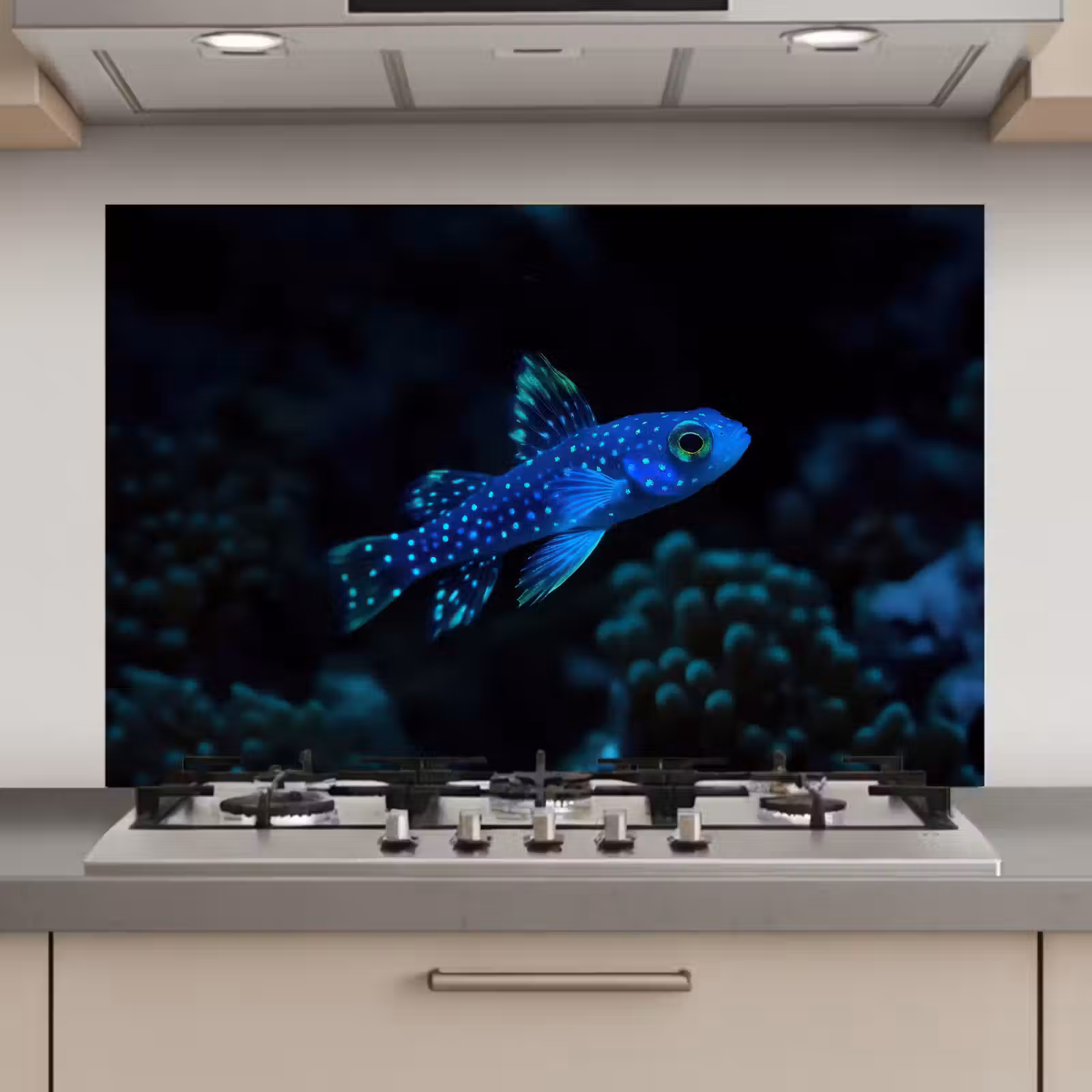 Spatscherm keuken - Vis - Stippen - Koraal - Blauw — 1