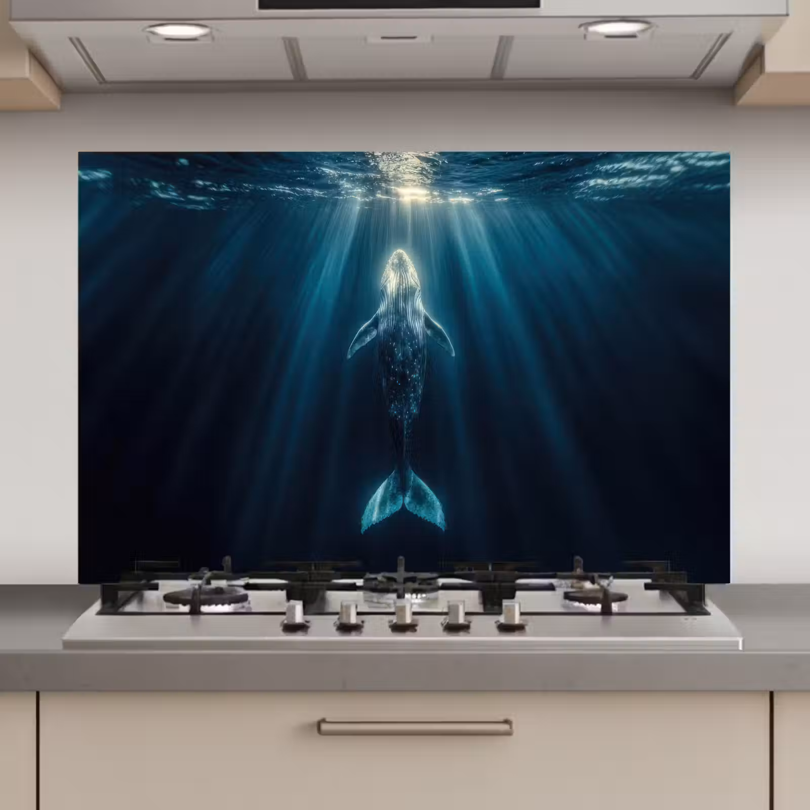 Spatscherm keuken - Walvis - Water - Zonnestralen - Blauw — 1