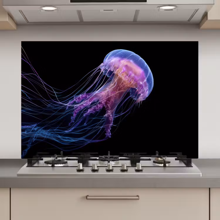 Spatscherm keuken - Kwal - Doorzichtig - Roze - Tentakels — 1