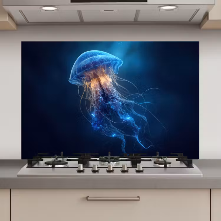 Spatscherm keuken - Kwal - Lichtgevend - Tentakels - Blauw — 1