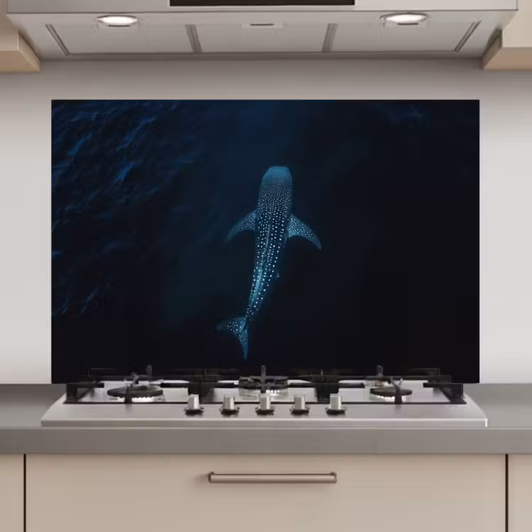Spatscherm keuken - Oceaan - Walvishaai - Donkerblauw - Vlekken — 1