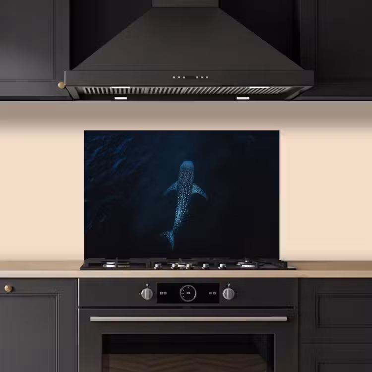 Spatscherm keuken - Oceaan - Walvishaai - Donkerblauw - Vlekken — 2
