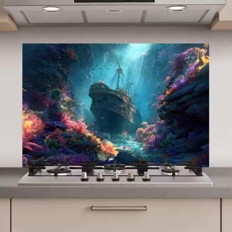 Spatscherm keuken - Schip - Hout - Koraalriffen - Zonlicht — 1